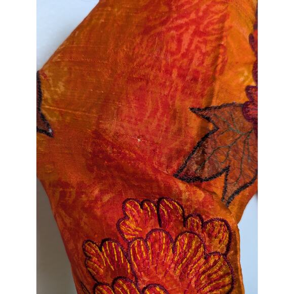 Chico’s Silk Organza Rust Orange Autumn Floral Button Up Top Women L Sz 2 Artsy - Picture 6 of 14